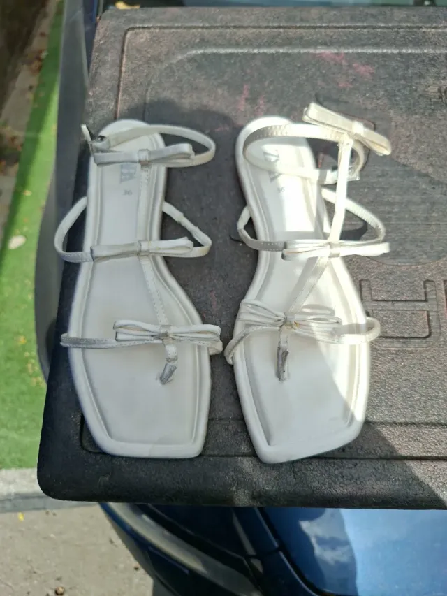 Sandalias Zara Talla 36 Plata Blanco