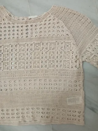 Top H&M punto calado beige talla única