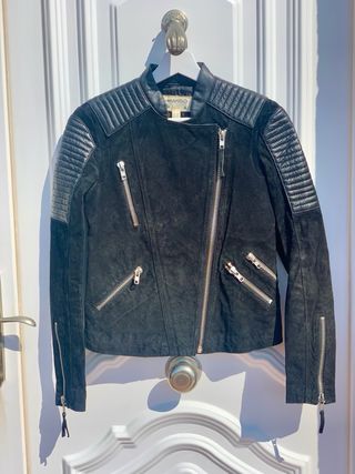 Chaqueta Biker Piel Negra Mango
