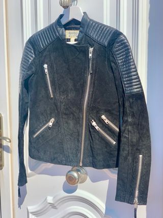 Chaqueta Biker Piel Negra Mango