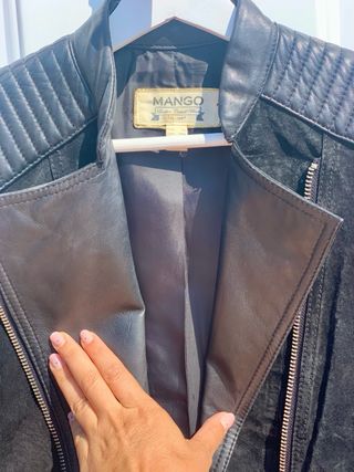 Chaqueta Biker Piel Negra Mango