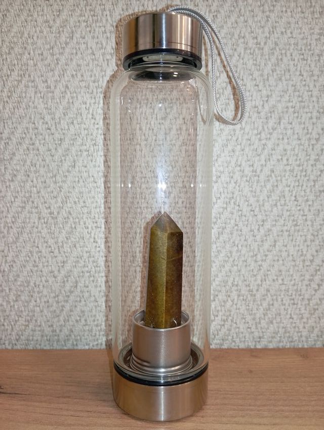 Botella agua cristal Ojo de Tigre