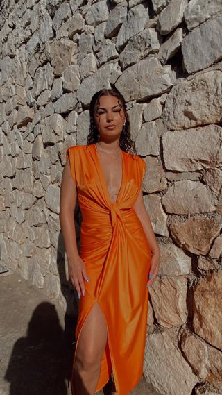Vestido de evento naranja talla M