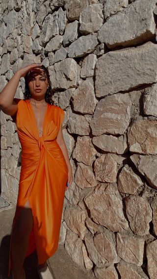 Vestido de evento naranja talla M