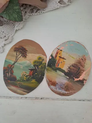 2 piccoli dipinti ovali paesaggio