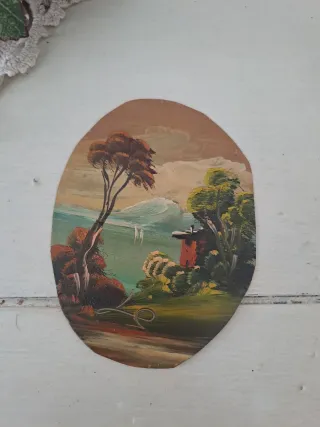 2 piccoli dipinti ovali paesaggio
