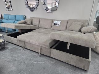 Sofá Chaise Longue Doble Beige/Gris