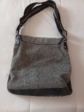Bolso de hombro retro gris y negro