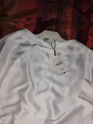 Blusa Zara Satén Blanca Talla  XL 