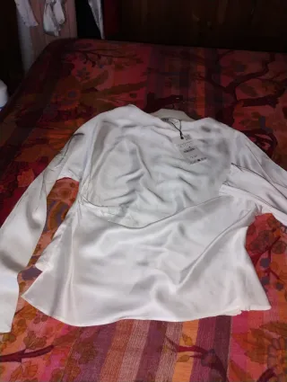 Blusa Zara Satén Blanca Talla  XL 