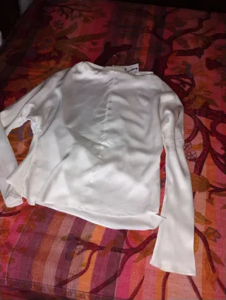 Blusa Zara Satén Blanca Talla  XL 