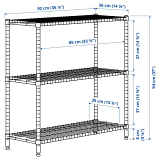 Estantería Metálica Ikea 3 Baldas 92x36x94cm