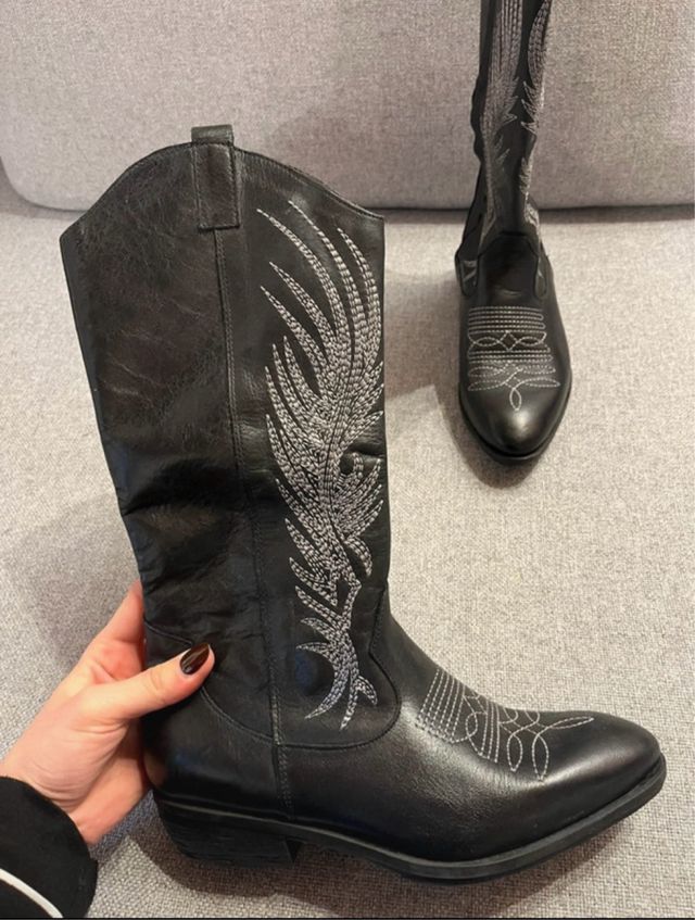 Stivali Texani Vera Pelle Neri 