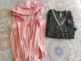 Lote de blusas: beige, negras, marrón,chaleco rosa