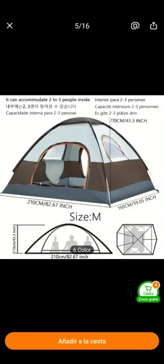 Tienda de campaña nueva sin estrenar.