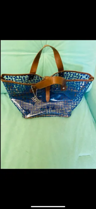 Borsa shopper blu e marrone