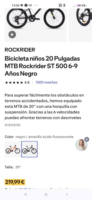 Bicicleta MTB Rockrider ST 500 20 6-9 años