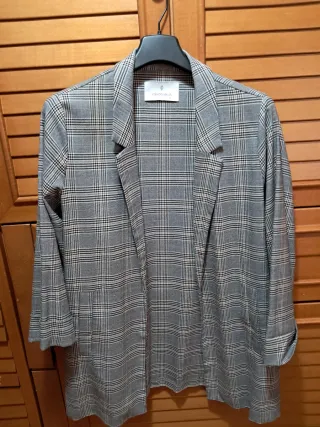 Americana Stradivarius cuadros gris Talla M