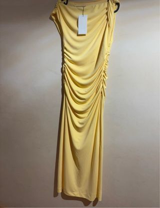 Vestido largo Zara amarillo drapeado
