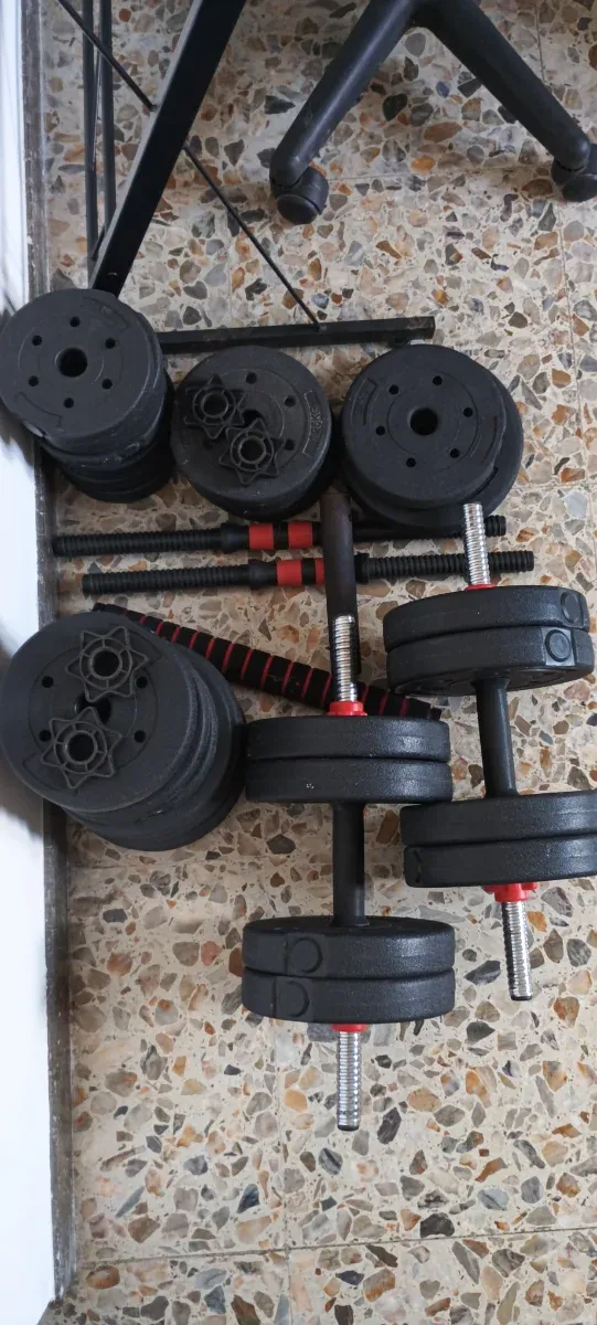 Pesas ajustables y barras + Banco 
