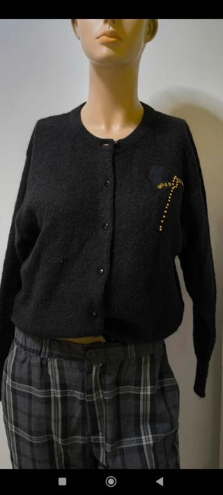 Chaqueta cárdigan vintage mujer negra