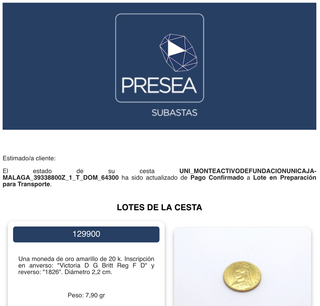 Moneda de Oro Victoria D.G. 