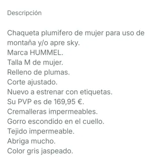 Chaqueta Hummel plumífero mujer Talla M