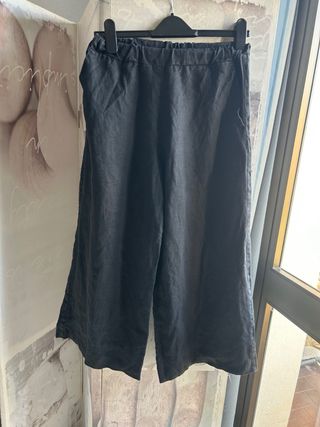 Max Mara Pantalones Lino Anchos Negro Talla S