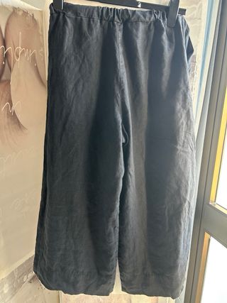 Max Mara Pantalones Lino Anchos Negro Talla S