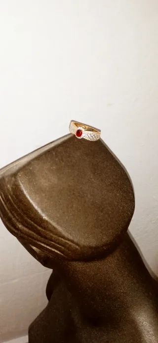 925 Anillo Oro Rojo y Circonitas