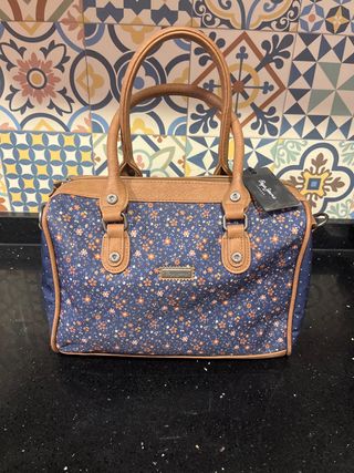 Bolso Pepe Jeans floral azul y marrón