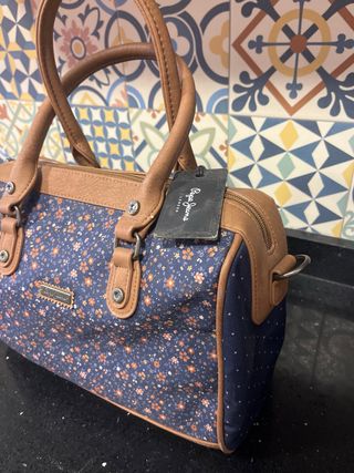 Bolso Pepe Jeans floral azul y marrón