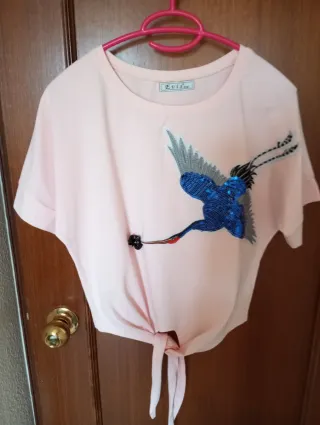 Suéter rosa Evisu talla única con pájaro