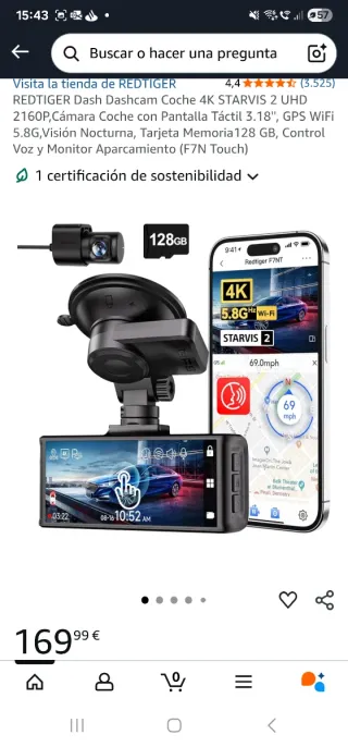 Dashcam Coche 4K STARVIS 2 GPS WiFi 128GB