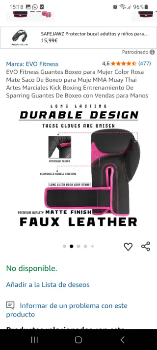 Guantes Boxeo Mujer 10 oz + Vendas Rosas