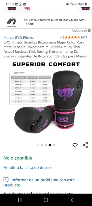 Guantes Boxeo Mujer 10 oz + Vendas Rosas