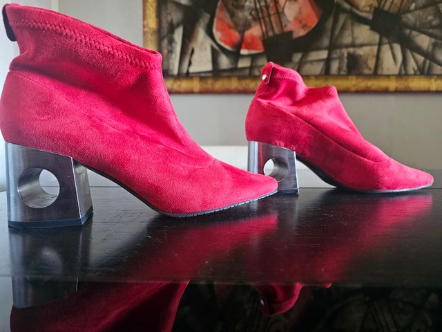 Botines Antelina Rojo Tacon Bloque