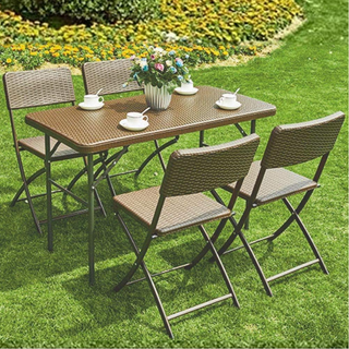 Set Tavolo Pieghevole con 4 Sedie in Polyrattan, A