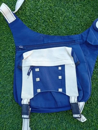 Bolsa cruzada azul y blanca/beig
