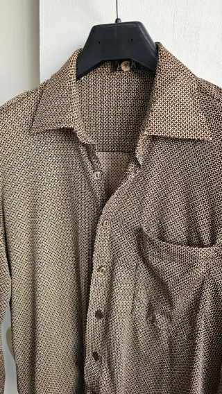 Camisa vintage 70s beige y marrón