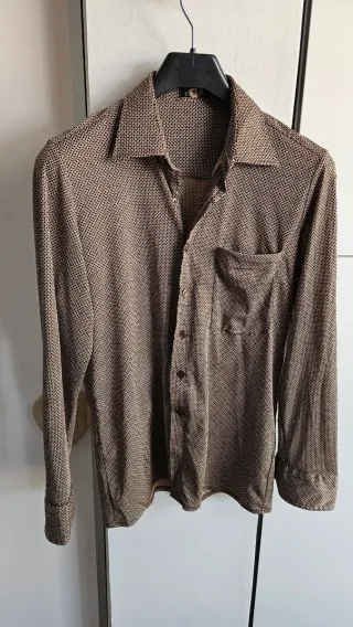 Camisa vintage 70s beige y marrón