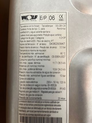 Recambios Caldera Wolf Gas Estanca GG-2EK