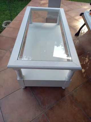 Tavolino Shabby Chic con Vetro e Cassetti