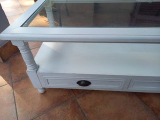 Tavolino Shabby Chic con Vetro e Cassetti