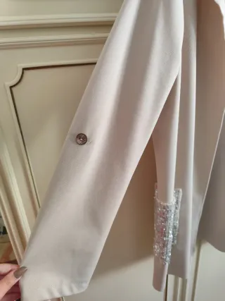 Blazer donna beige con paillettes