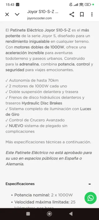 JOYOR S10-S-Z Patinete Eléctrico