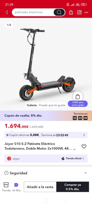 JOYOR S10-S-Z Patinete Eléctrico