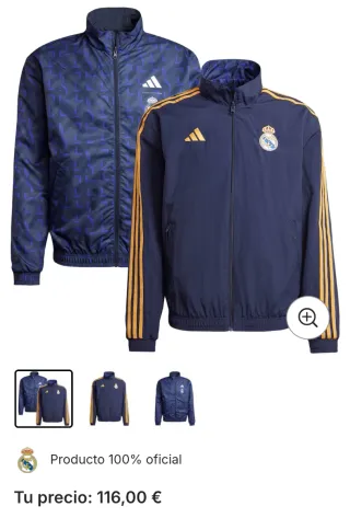 Chaqueta Adidas Real Madrid reversible azul/dorada