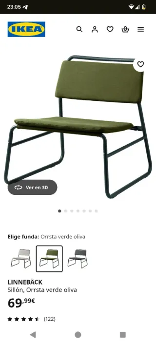 Sillón Ikea LINNEBACK verde olivo/khaki nuevo!