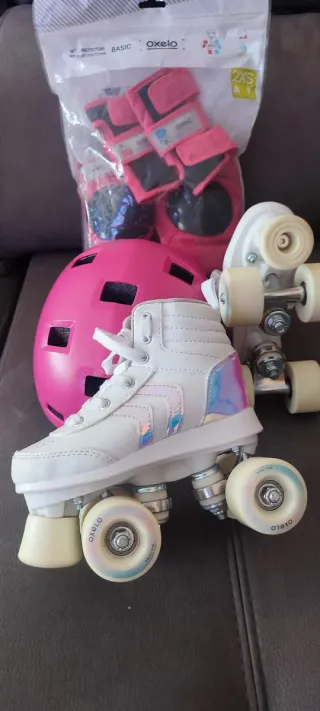 Patines Ruedas QUAD 100 y Set protección Talla 30 